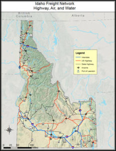 Idaho Freight Network Map for Highway, Air, and Water