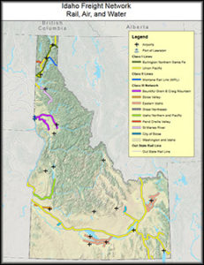 Idaho Freight Network Map for Rail, Air, and Water