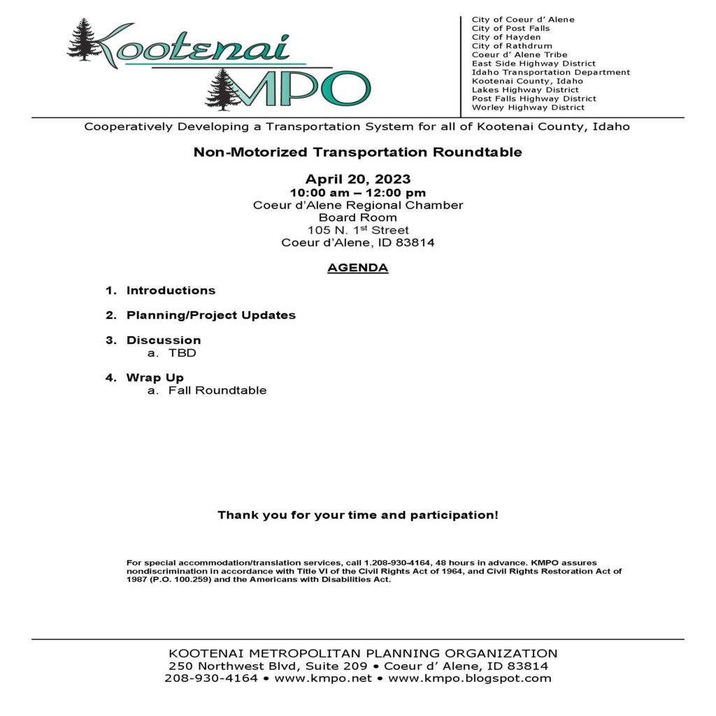 Spring Non-Motorized Transportation Roundtable